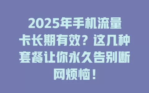 2025年手机流量卡长期有效？这几种套餐让你永久告别断网烦恼！
