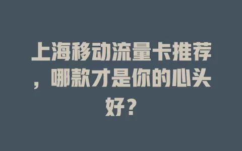 上海移动流量卡推荐，哪款才是你的心头好？