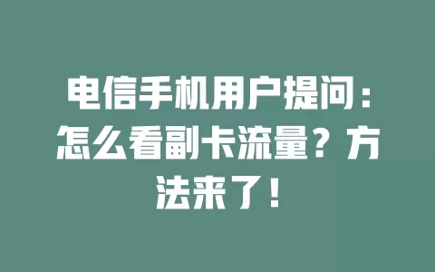 电信手机用户提问：怎么看副卡流量？方法来了！