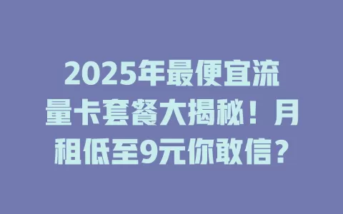 2025年最便宜流量卡套餐大揭秘！月租低至9元你敢信？