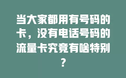 当大家都用有号码的卡，没有电话号码的流量卡究竟有啥特别？