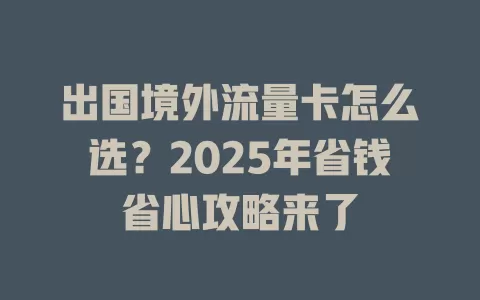 出国境外流量卡怎么选？2025年省钱省心攻略来了