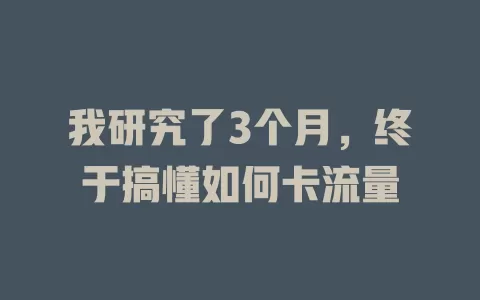 我研究了3个月，终于搞懂如何卡流量