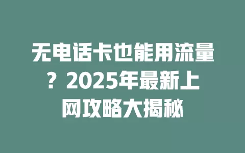 无电话卡也能用流量？2025年最新上网攻略大揭秘