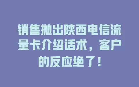 销售抛出陕西电信流量卡介绍话术，客户的反应绝了！