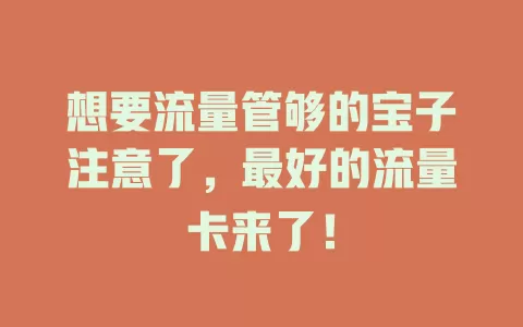 想要流量管够的宝子注意了，最好的流量卡来了！