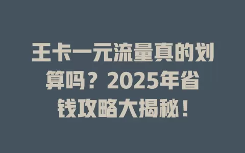 王卡一元流量真的划算吗？2025年省钱攻略大揭秘！