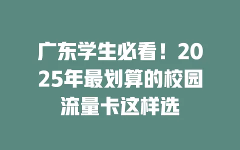 广东学生必看！2025年最划算的校园流量卡这样选