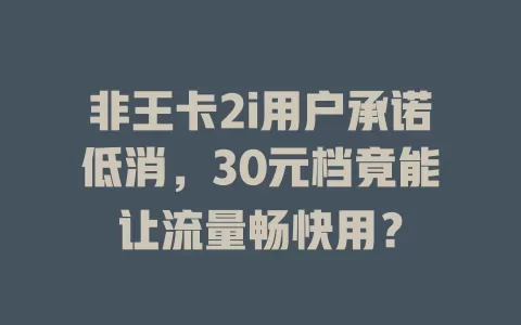 非王卡2i用户承诺低消，30元档竟能让流量畅快用？