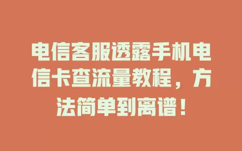 电信客服透露手机电信卡查流量教程，方法简单到离谱！