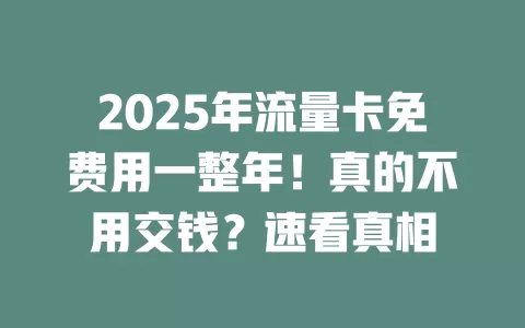 2025年流量卡免费用一整年！真的不用交钱？速看真相
