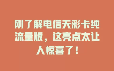 刚了解电信天彩卡纯流量版，这亮点太让人惊喜了！