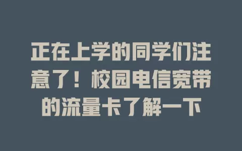 正在上学的同学们注意了！校园电信宽带的流量卡了解一下