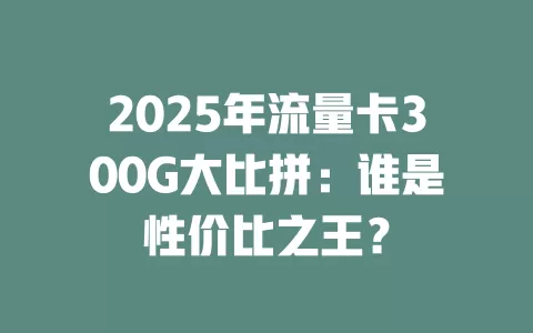 2025年流量卡300G大比拼：谁是性价比之王？