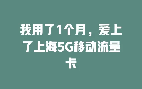 我用了1个月，爱上了上海5G移动流量卡