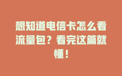 想知道电信卡怎么看流量包？看完这篇就懂！