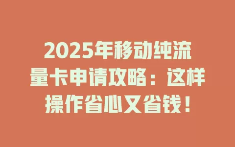 2025年移动纯流量卡申请攻略：这样操作省心又省钱！