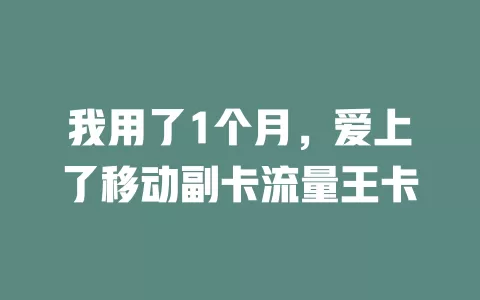 我用了1个月，爱上了移动副卡流量王卡
