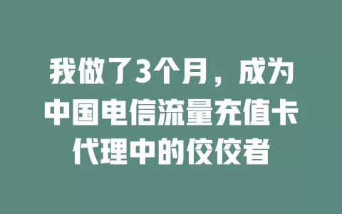 我做了3个月，成为中国电信流量充值卡代理中的佼佼者
