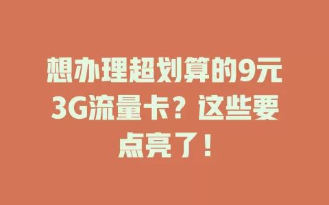 想办理超划算的9元3G流量卡？这些要点亮了！