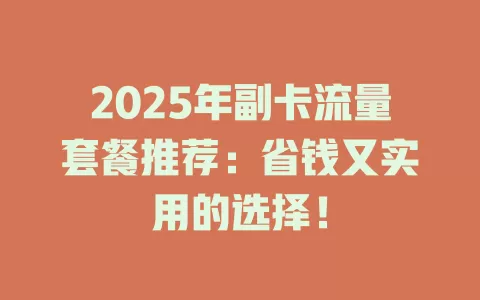 2025年副卡流量套餐推荐：省钱又实用的选择！