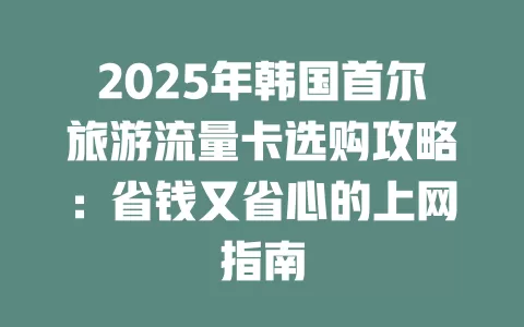 2025年韩国首尔旅游流量卡选购攻略：省钱又省心的上网指南