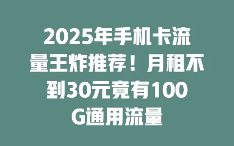 2025年手机卡流量王炸推荐！月租不到30元竟有100G通用流量