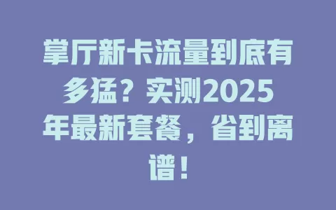 掌厅新卡流量到底有多猛？实测2025年最新套餐，省到离谱！