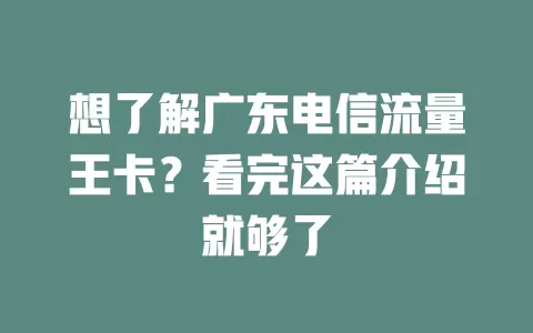 想了解广东电信流量王卡？看完这篇介绍就够了
