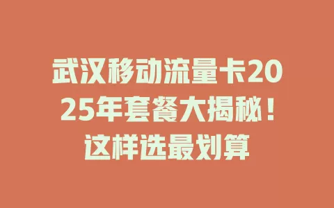 武汉移动流量卡2025年套餐大揭秘！这样选最划算