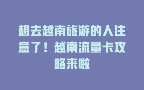想去越南旅游的人注意了！越南流量卡攻略来啦