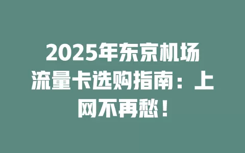 2025年东京机场流量卡选购指南：上网不再愁！