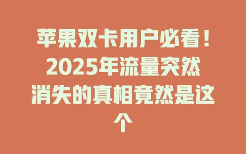苹果双卡用户必看！2025年流量突然消失的真相竟然是这个