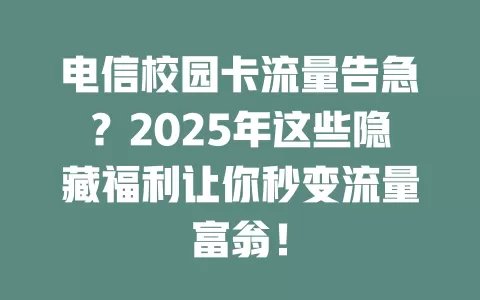 电信校园卡流量告急？2025年这些隐藏福利让你秒变流量富翁！