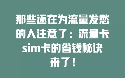 那些还在为流量发愁的人注意了：流量卡sim卡的省钱秘诀来了！