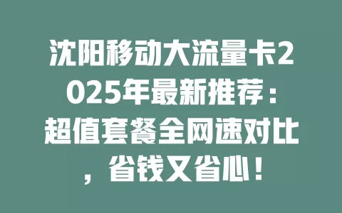 沈阳移动大流量卡2025年最新推荐：超值套餐全网速对比，省钱又省心！
