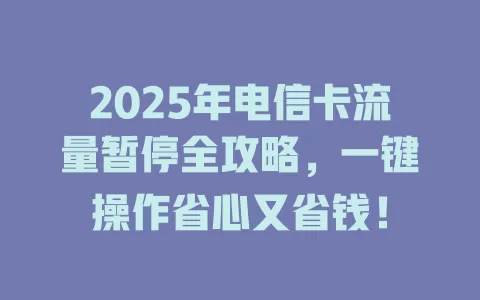 2025年电信卡流量暂停全攻略，一键操作省心又省钱！