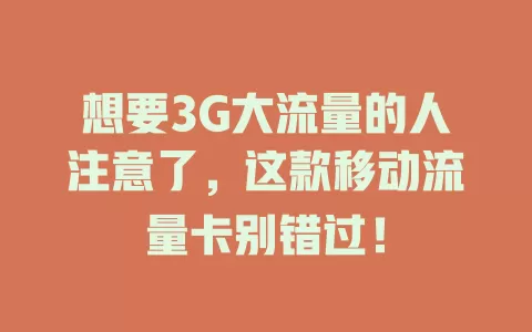 想要3G大流量的人注意了，这款移动流量卡别错过！