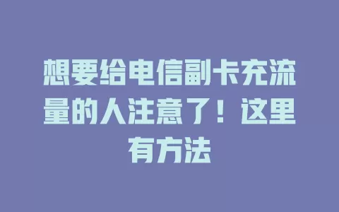想要给电信副卡充流量的人注意了！这里有方法