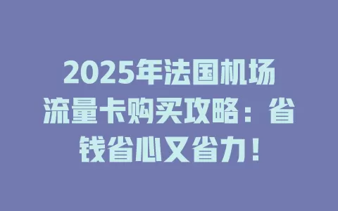 2025年法国机场流量卡购买攻略：省钱省心又省力！