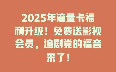 2025年流量卡福利升级！免费送影视会员，追剧党的福音来了！