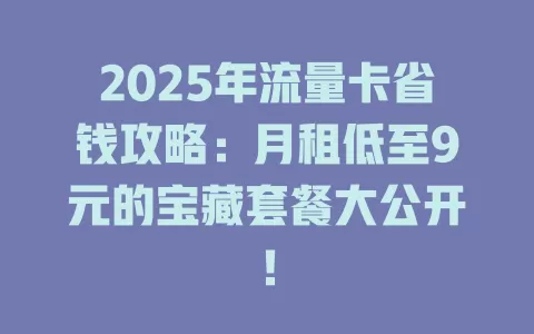 2025年流量卡省钱攻略：月租低至9元的宝藏套餐大公开！