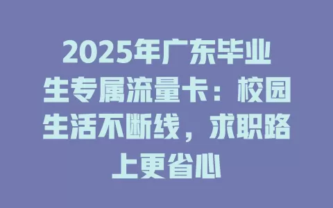 2025年广东毕业生专属流量卡：校园生活不断线，求职路上更省心