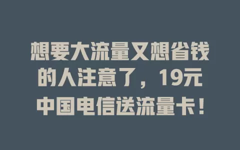 想要大流量又想省钱的人注意了，19元中国电信送流量卡！