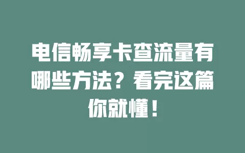 电信畅享卡查流量有哪些方法？看完这篇你就懂！