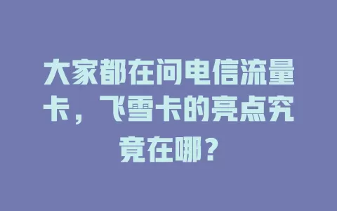 大家都在问电信流量卡，飞雪卡的亮点究竟在哪？