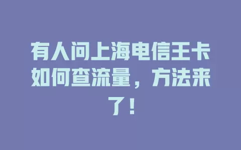 有人问上海电信王卡如何查流量，方法来了！