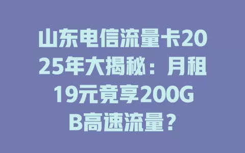 山东电信流量卡2025年大揭秘：月租19元竟享200GB高速流量？