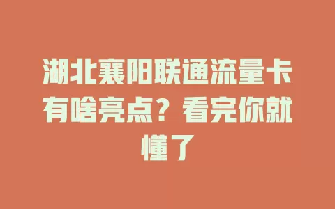 湖北襄阳联通流量卡有啥亮点？看完你就懂了