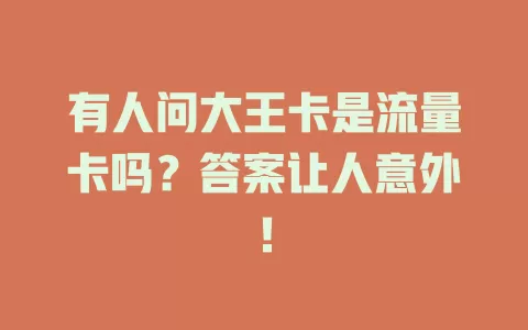 有人问大王卡是流量卡吗？答案让人意外！